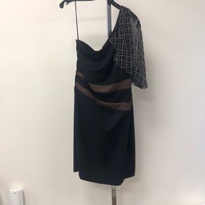 Bagdley Mischka Dresses - NWT Badgley Mischka One Shoulder Black Brown Dress Bagdley Mischka Dresses - NWT Badgley Mischka One Shoulder Black Brown Dress